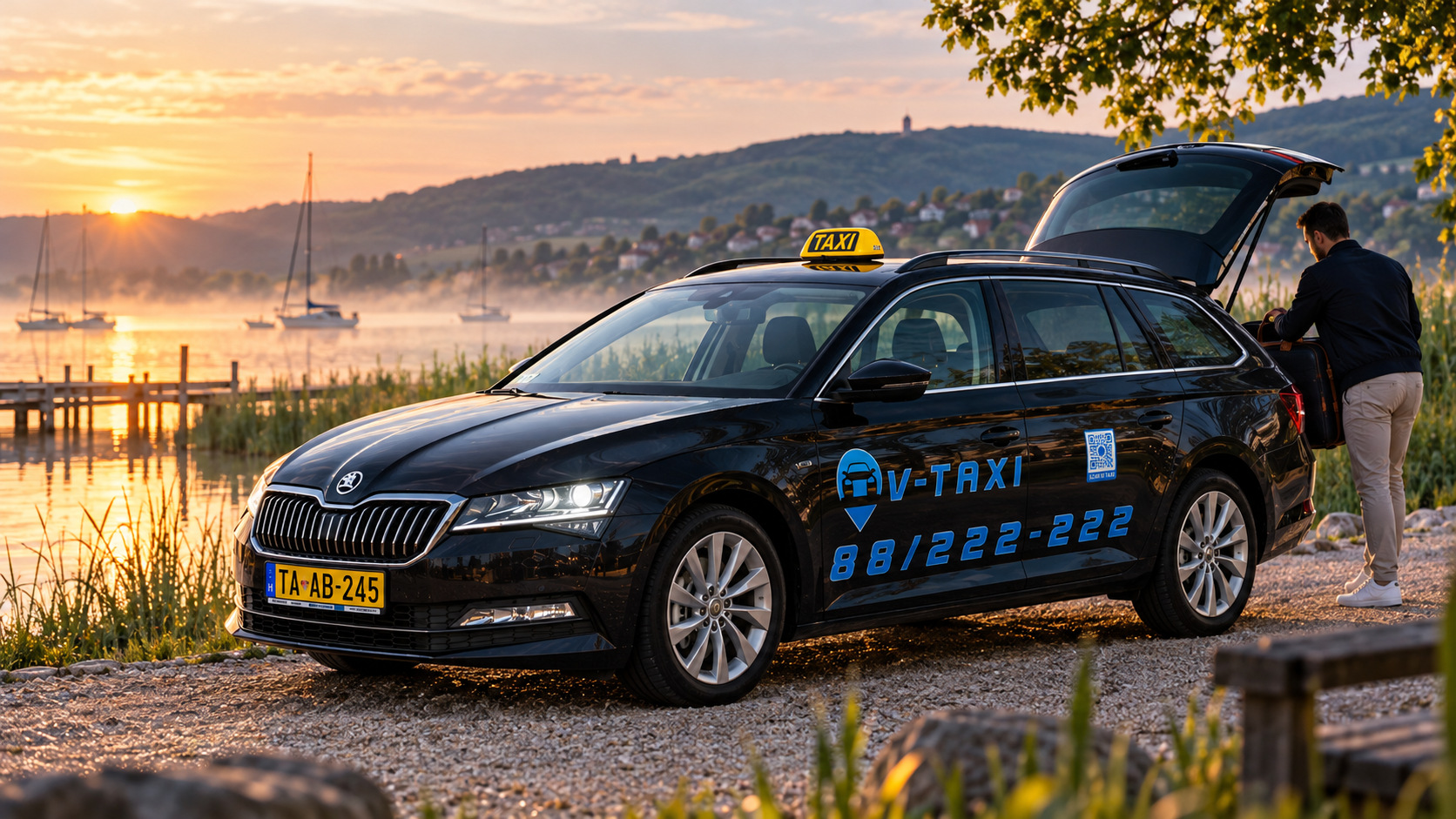 Taxi egy balatoni nádas part mellett kora reggel